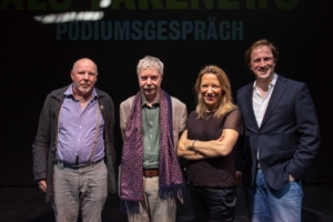 Frank Raddatz, Hans-Jörg Rheinberger, Antje Boetius und Moderator Andreas Kosmider (von links nach rechts). Bild: Moritz Haase